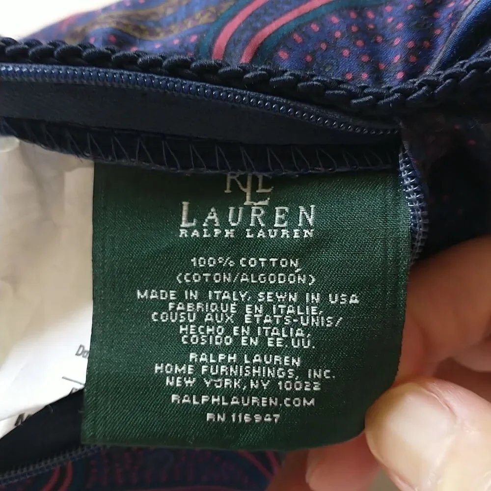 Lauren Ralph Lauren Corded Accent Pillow Blue Paisley Ornate Cotton Square 18x18